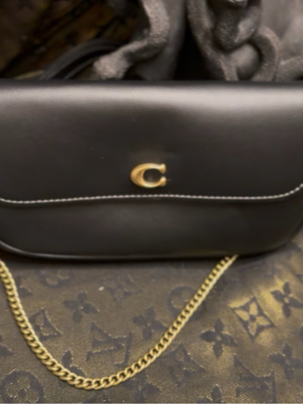 Coach Black Leather Crossbody with Gold Hardware